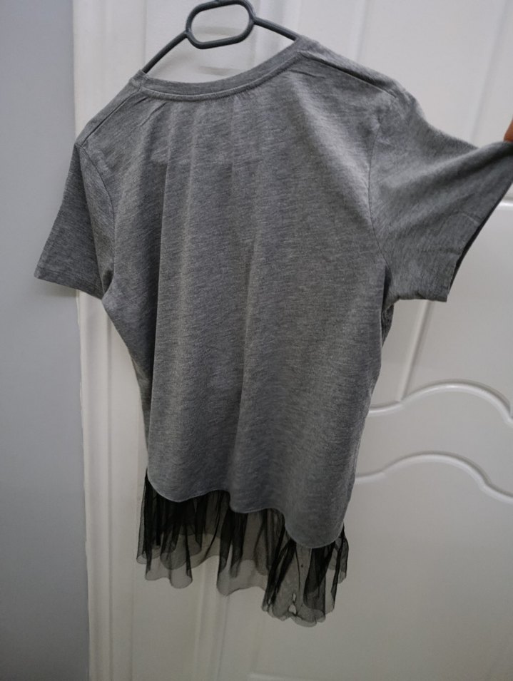 Gri Baskılı Mini Kadın Tişört - Görsel 3