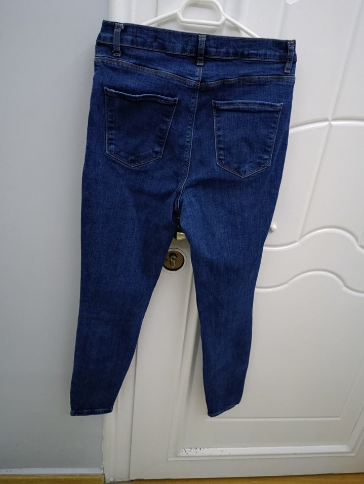 Düğmeli Lacivert Kadın Denim Pantolon - Görsel 2