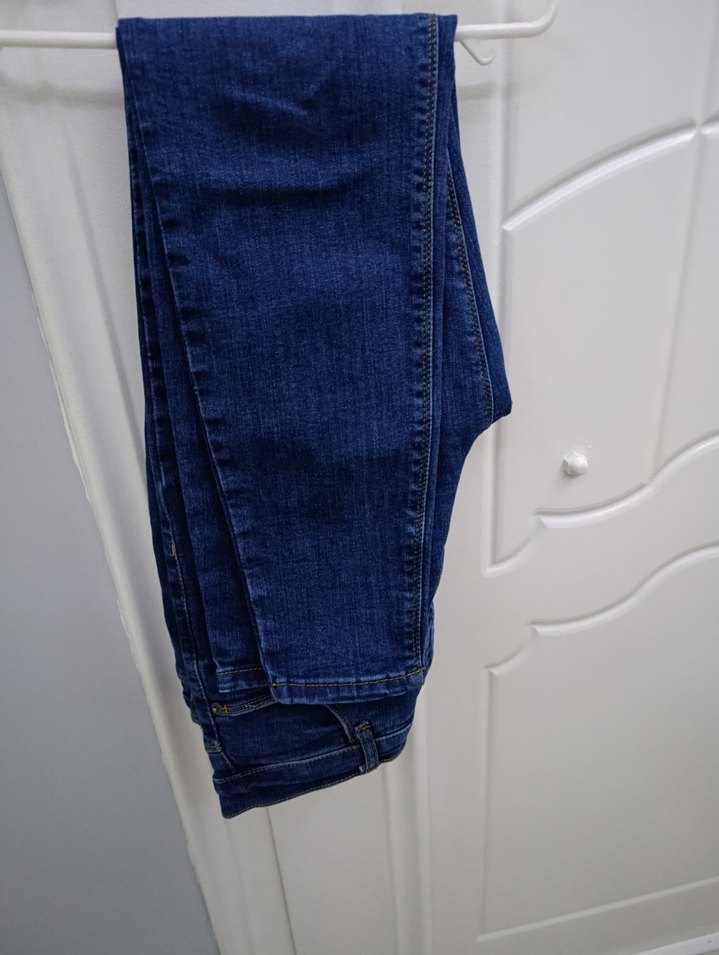 Düğmeli Lacivert Kadın Denim Pantolon - Görsel 4