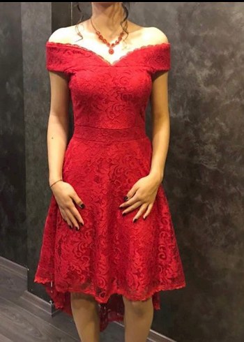 Kırmızı Vintage Dantelli Midi Elbise