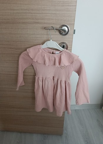 Kız Çocuk Pudra Pembe Uzun Kollu Fırfırlı Elbise