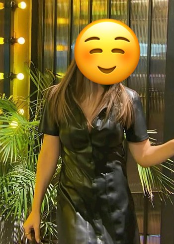 Düğmeli Siyah Deri Midi Elbise - Görsel 4