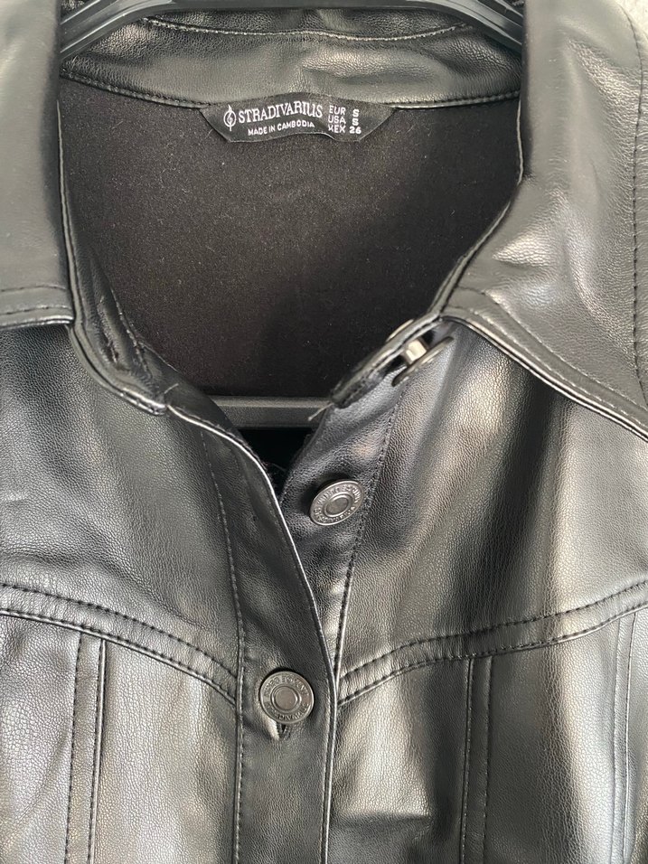 Düğmeli Siyah Deri Midi Elbise - Görsel 3