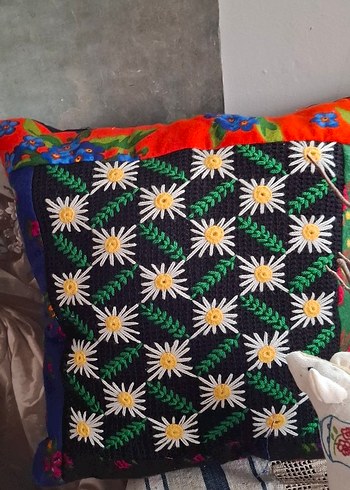 Renkli Nakışlı Bohem Dekoratif Yastık - Görsel 2