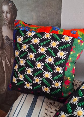 Renkli Nakışlı Bohem Dekoratif Yastık - Görsel 5