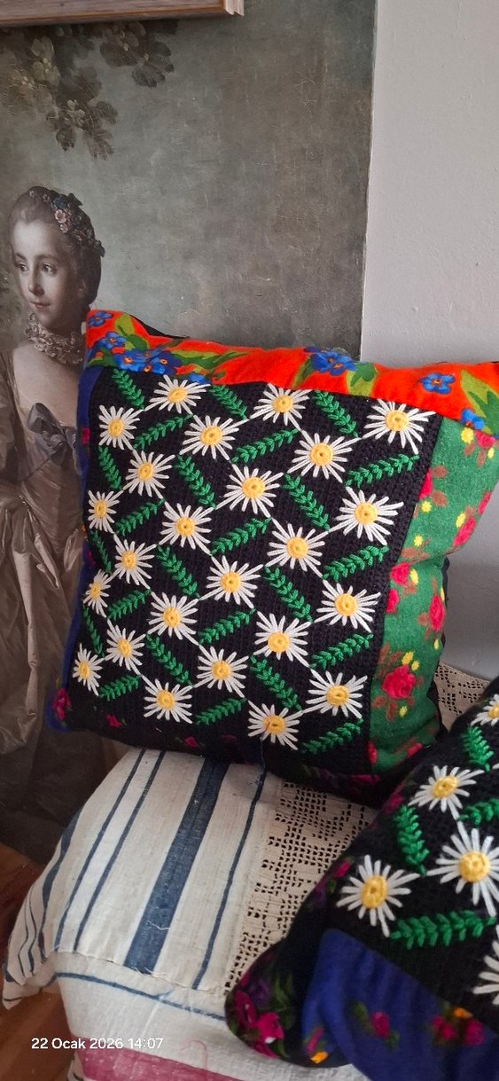Renkli Nakışlı Bohem Dekoratif Yastık - Görsel 5