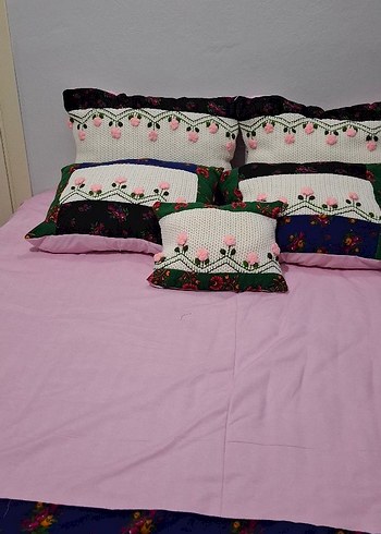 Nakışlı Pembe Pastel Yatak Örtüsü - Görsel 7