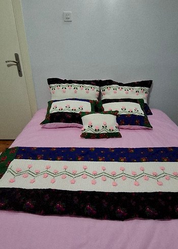 Nakışlı Pembe Pastel Yatak Örtüsü - Görsel 10