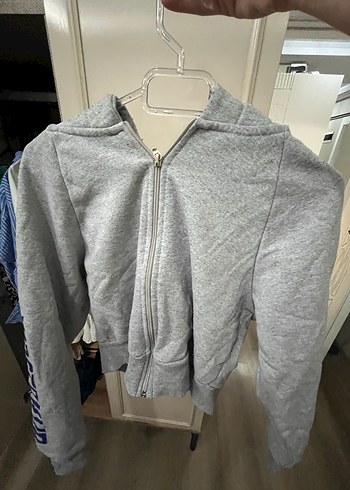 36 Beden Gri Baskılı Kapüşonlu Kadın Sweatshirt