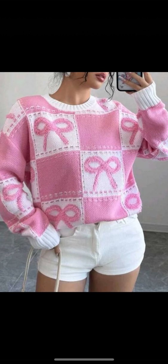 Pembe Oversize Örgü Kız Kazak - Görsel 2