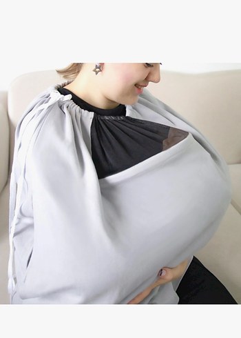 Babyjem Tüllü Pencereli Emzirme Örtüsü Gri - Görsel 3