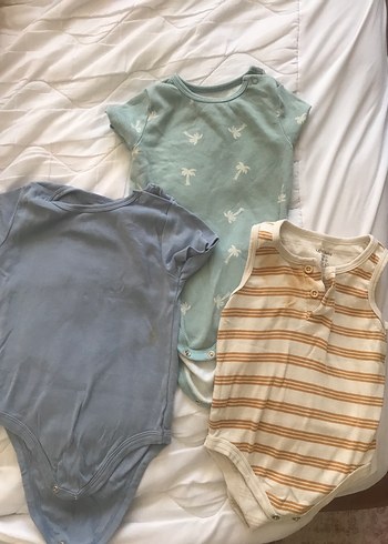 1 Yaş Beden mavi Renk Mavi Bebek Kısa Kollu Pamuklu Body