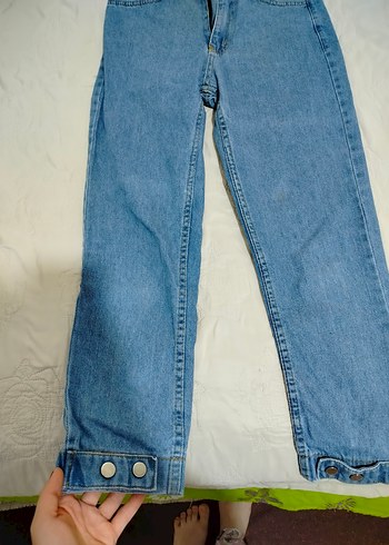 Düğmeli Mavi Midi Kadın Denim Pantolon