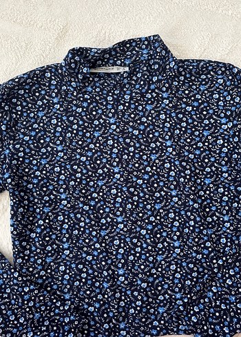 Lacivert çiçekli Balıkçı Yaka crop Bluz - Görsel 4