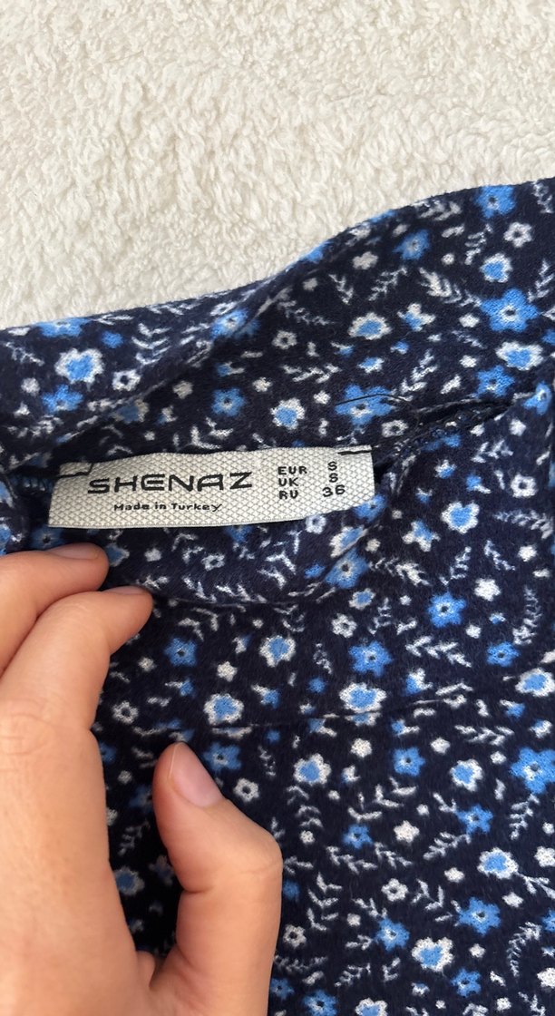 Lacivert çiçekli Balıkçı Yaka crop Bluz - Görsel 3