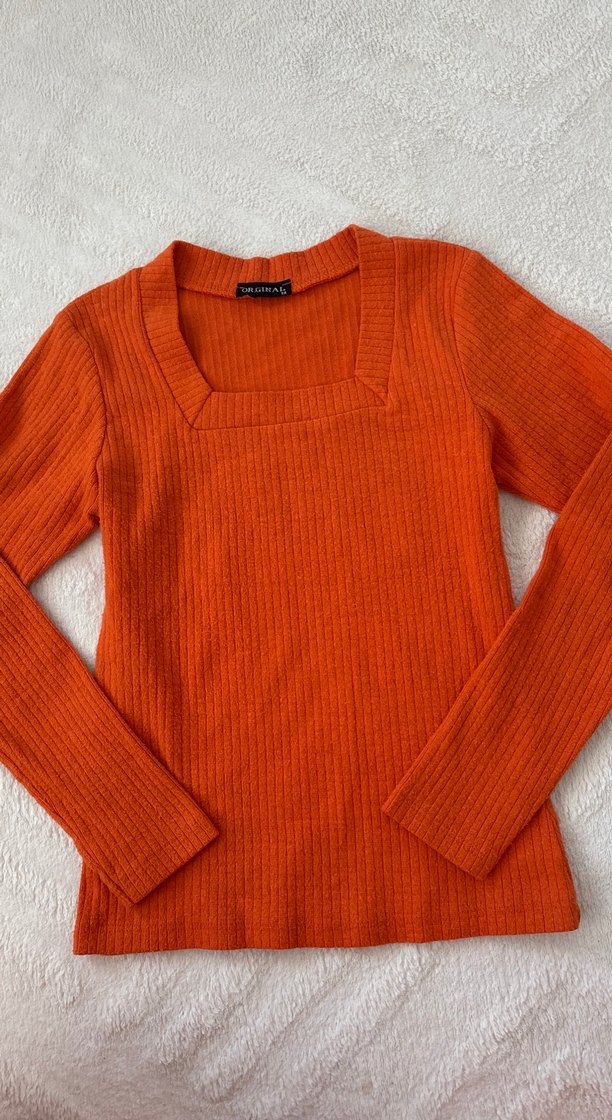 Kadın Turuncu Triko Uzun Kollu Kazak - Görsel 2
