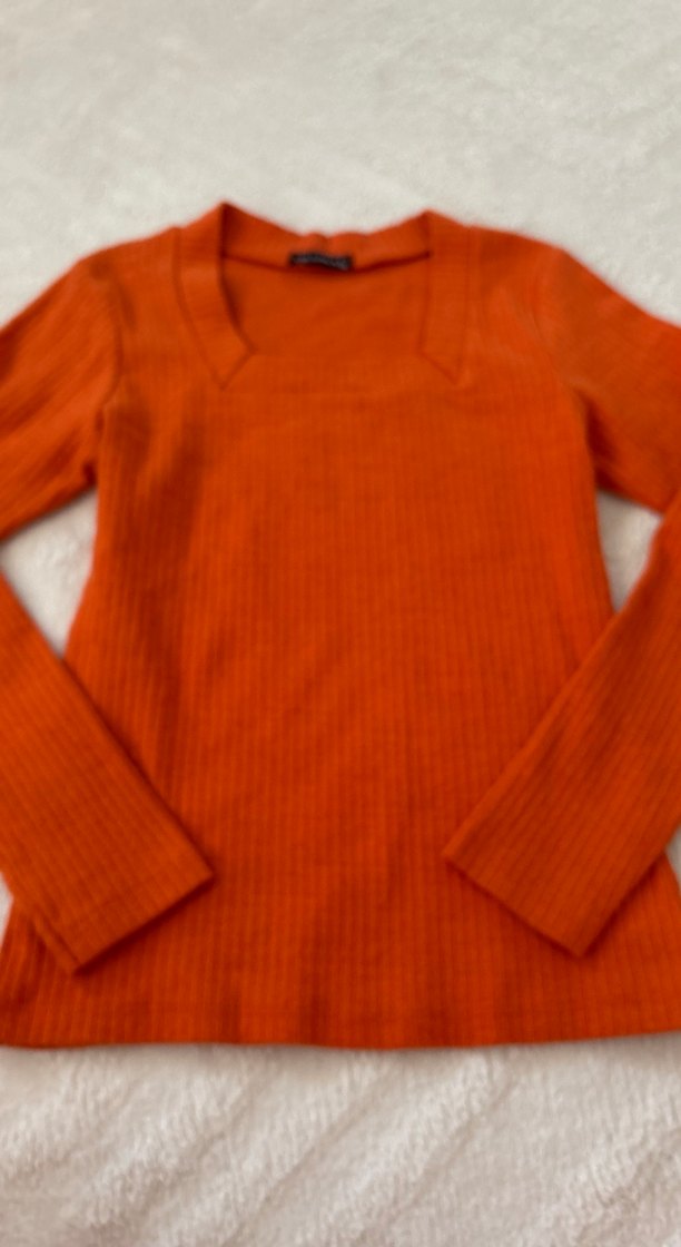 Kadın Turuncu Triko Uzun Kollu Kazak - Görsel 5