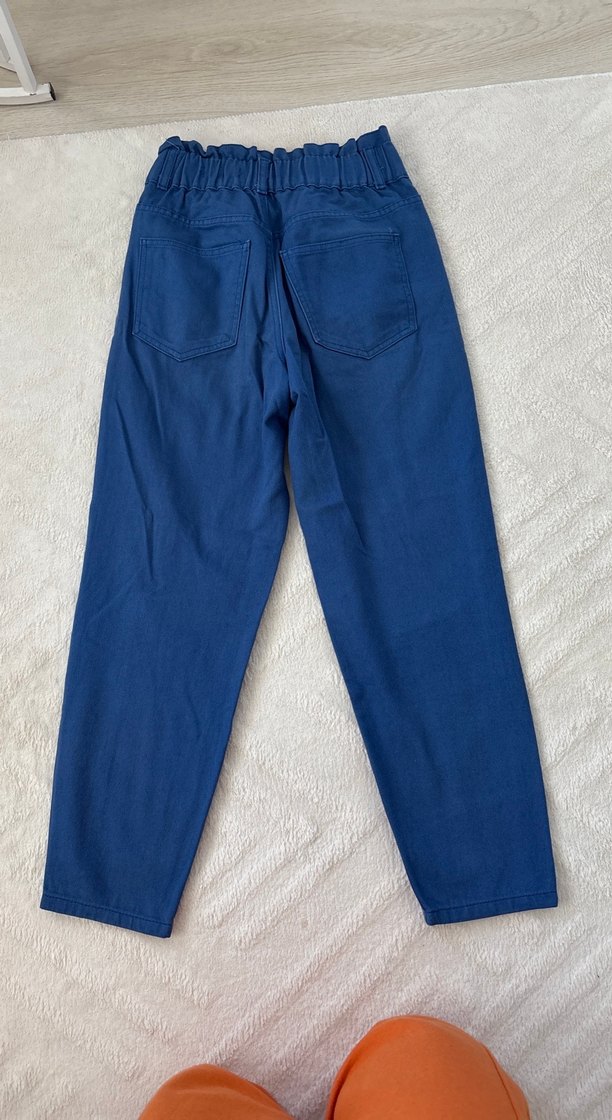 Mavi yüksek bel Kadın Denim Pantolon - Görsel 4