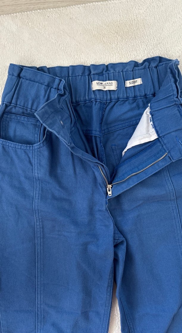 Mavi yüksek bel Kadın Denim Pantolon - Görsel 3