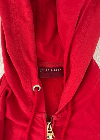 U.S. Polo marka Kırmızı Kapüşonlu Fermuarlı Sweatshirt - Görsel 4