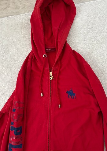U.S. Polo marka Kırmızı Kapüşonlu Fermuarlı Sweatshirt - Görsel 3