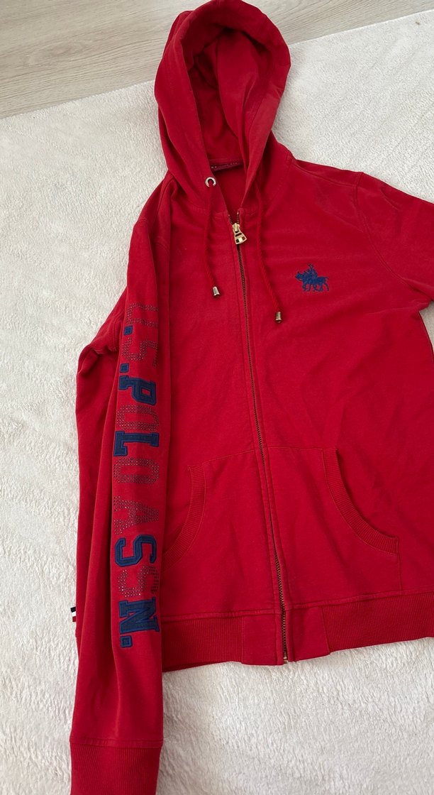 U.S. Polo marka Kırmızı Kapüşonlu Fermuarlı Sweatshirt - Görsel 2