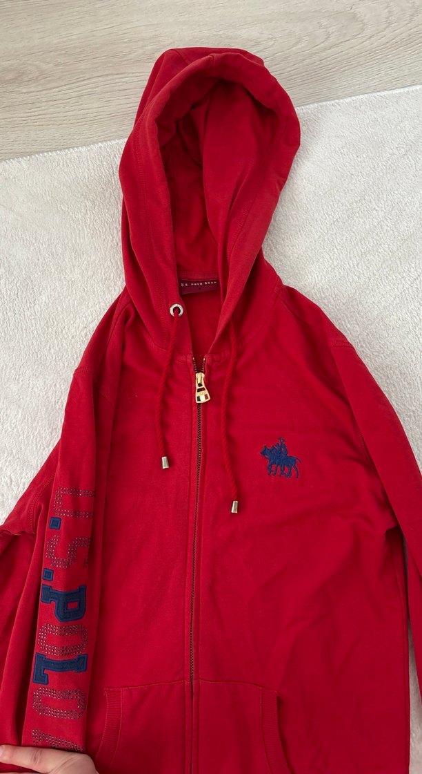 U.S. Polo marka Kırmızı Kapüşonlu Fermuarlı Sweatshirt - Görsel 3