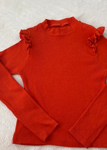 Turuncu Omuzu Fırfırlı Kadın Kazak - Görsel 5