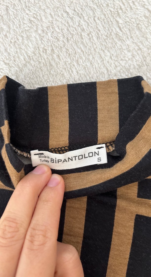 Kadın Kahverengi Desenli Balıkçı Yaka Triko Bluz - Görsel 4