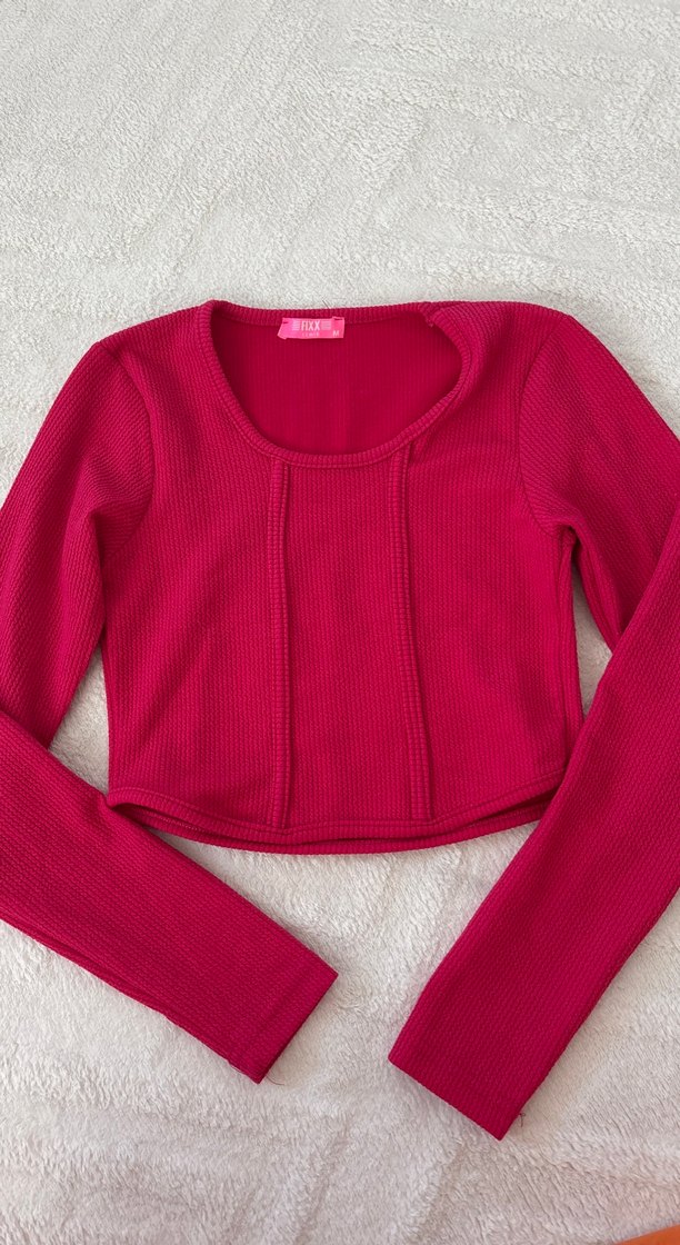 Pembe Uzun Kollu crop Kadın Kazak - Görsel 2