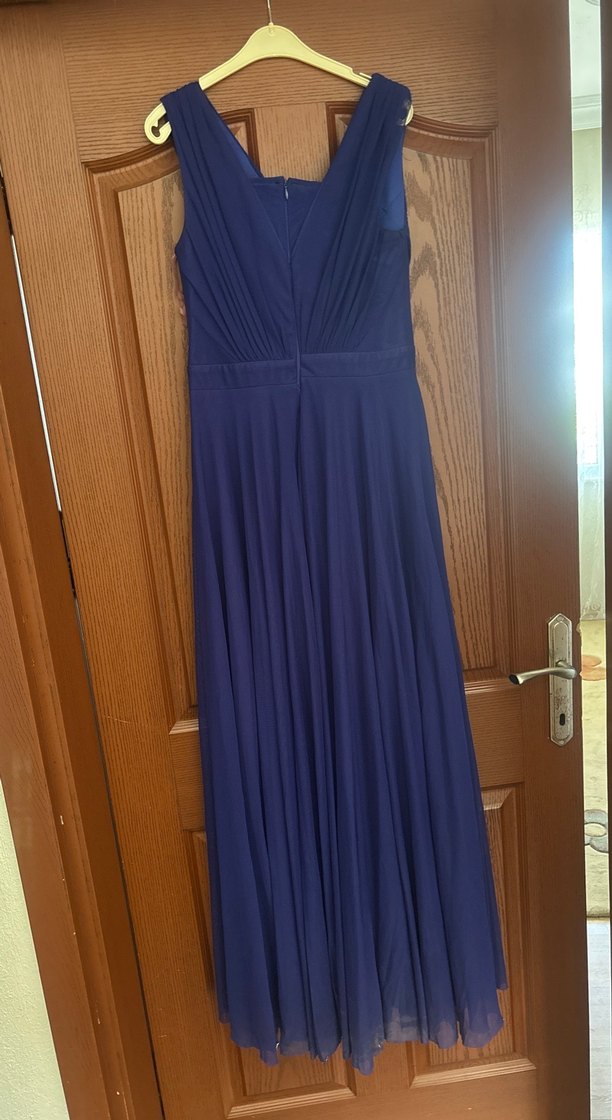 Gece mavisi Drapeli Uzun Abiye Elbise - Görsel 3