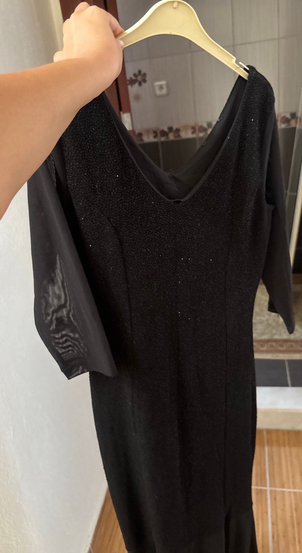 Siyah V Yaka yarım Kollu Gotik Elbise - Görsel 4