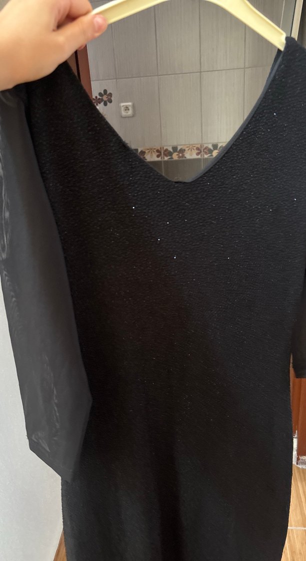 Siyah V Yaka yarım Kollu Gotik Elbise - Görsel 5