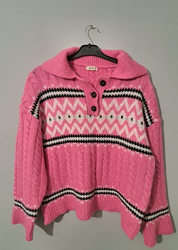 Polo Yaka Etnik Desenli Triko Kazak - Görsel 2