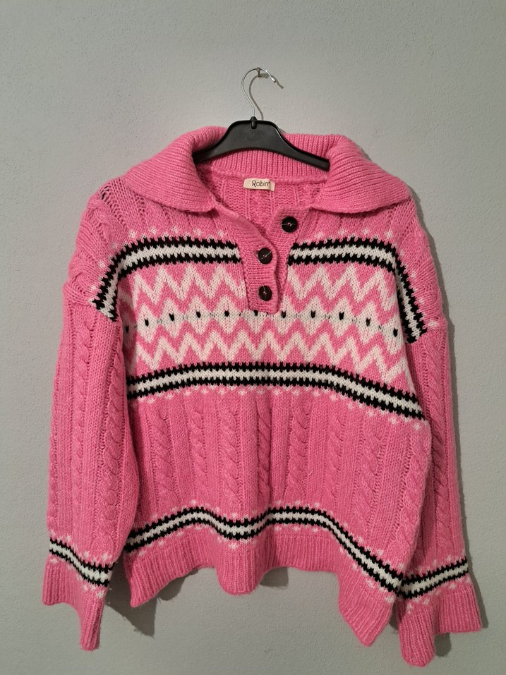 Polo Yaka Etnik Desenli Triko Kazak - Görsel 2