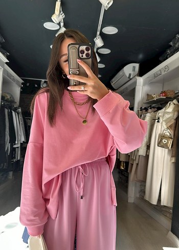 Pembe Yan Yırtmaç Detaylı Basic Sweat - Görsel 3