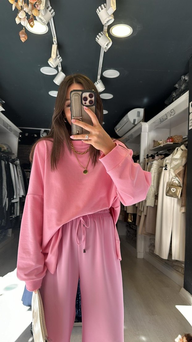 Pembe Yan Yırtmaç Detaylı Basic Sweat - Görsel 5