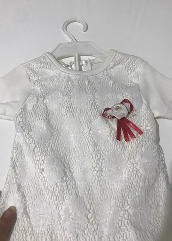 Bebek Dantelli İşlemeli Beyaz Triko Elbise