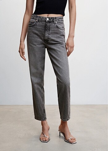 38 Beden Mango Koyu Gri Mom Jean