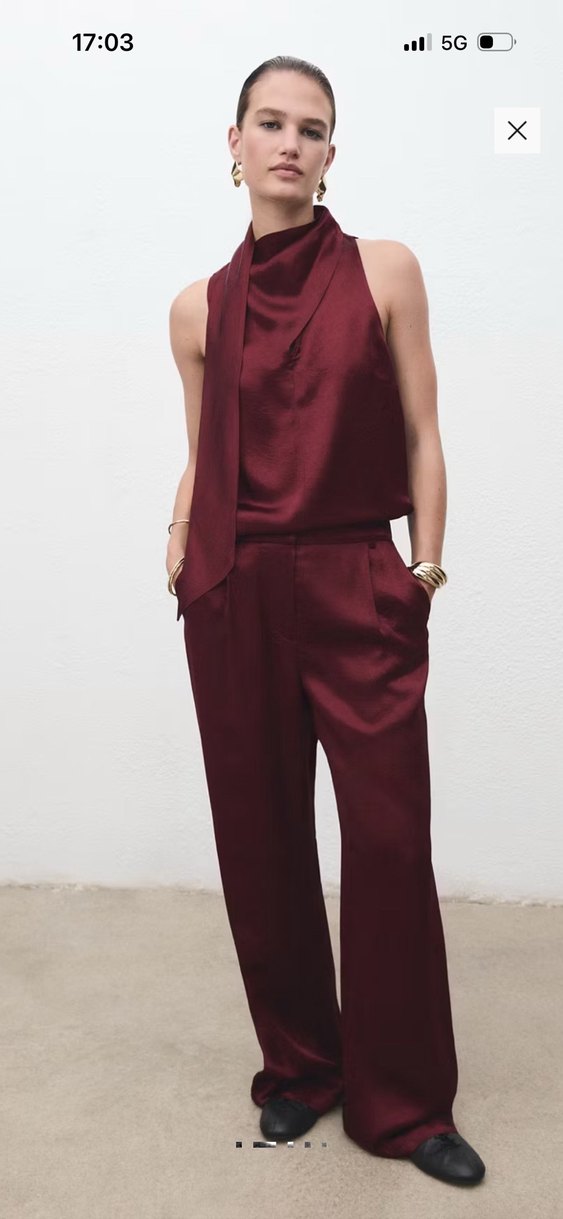 Mango Bordo Saten Fularlı Bluz — görsel 3/7