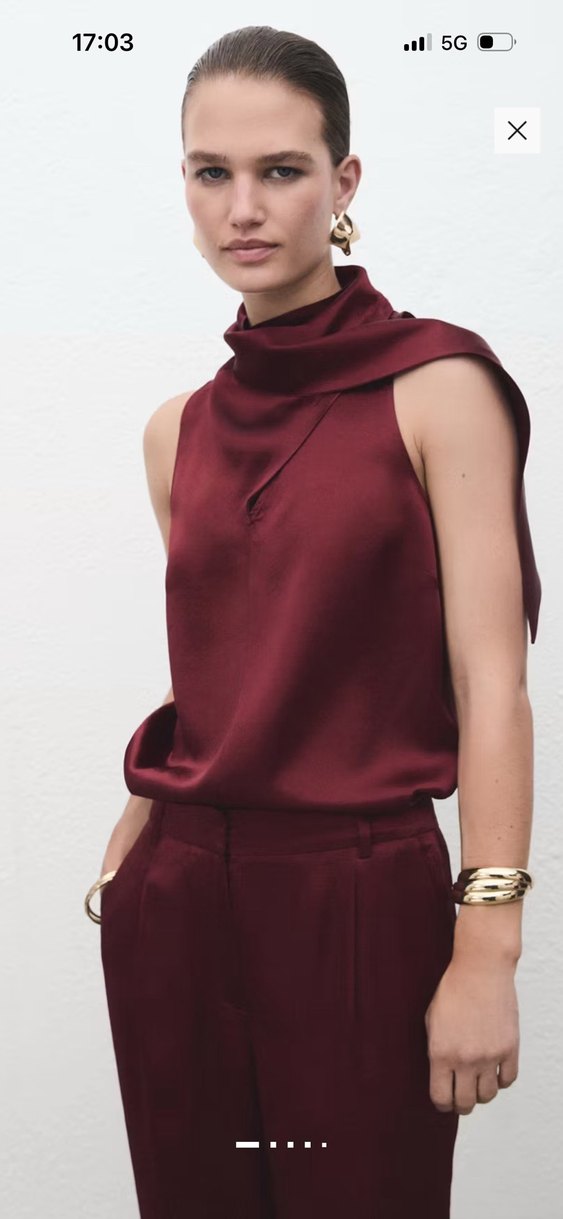 Mango Bordo Saten Fularlı Bluz — görsel 2/7