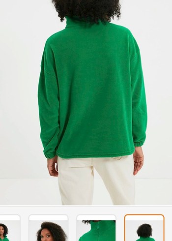 Yeşil Yarım Fermuarlı kadın Polar Sweatshirt - Görsel 3
