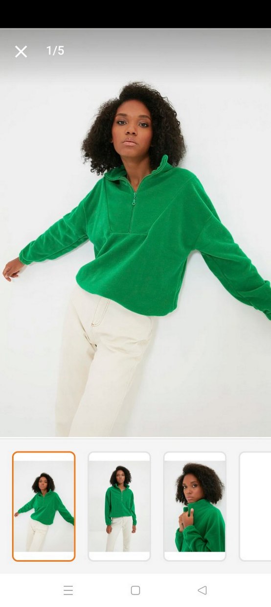 Yeşil Yarım Fermuarlı kadın Polar Sweatshirt - Görsel 2