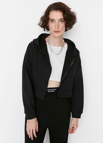 Trendyol & Milla trendyolmilla siyah fermuarlı crop sweatshirt
