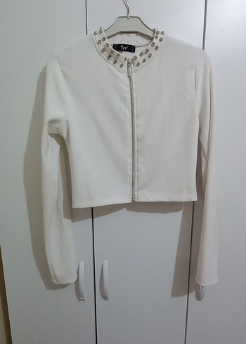 Uzun Kollu Beyaz Mini Düğmeli Bluz - Görsel 12