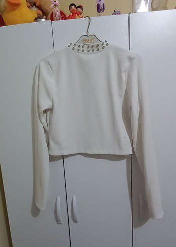 Uzun Kollu Beyaz Mini Düğmeli Bluz - Görsel 9