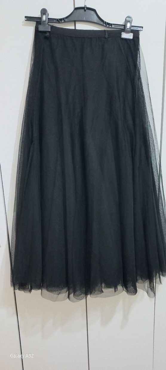 Drapeli Siyah Uzun Tütü Etek - Görsel 3