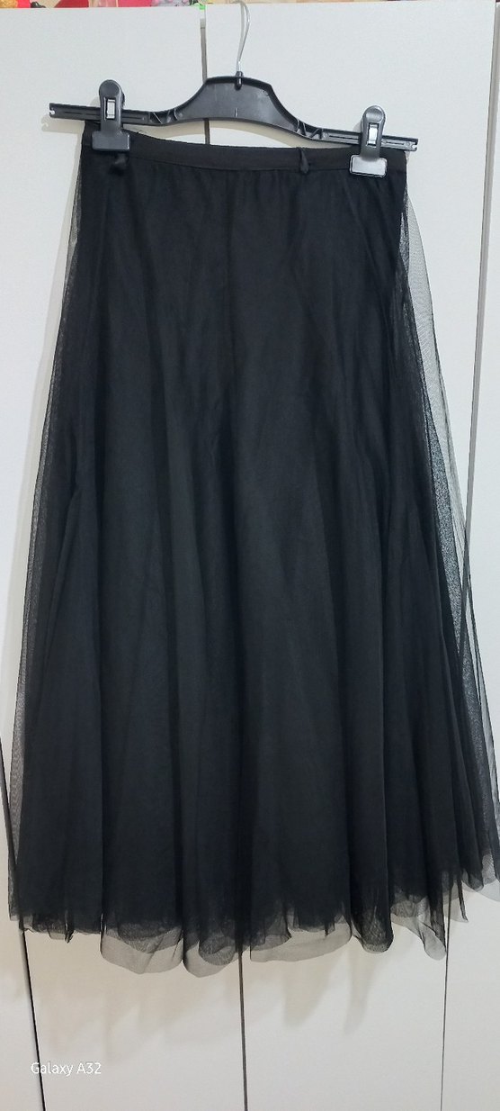 Drapeli Siyah Uzun Tütü Etek - Görsel 2