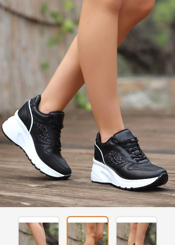 Kadın Siyah Yılan Desenli Platform Spor Ayakkabı - Görsel 2