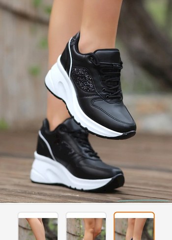 Kadın Siyah Yılan Desenli Platform Spor Ayakkabı - Görsel 3